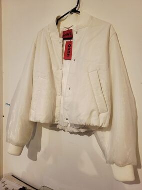 HUGO White, Sheer Layered, Cropped Bomber Jacket FALL 2026